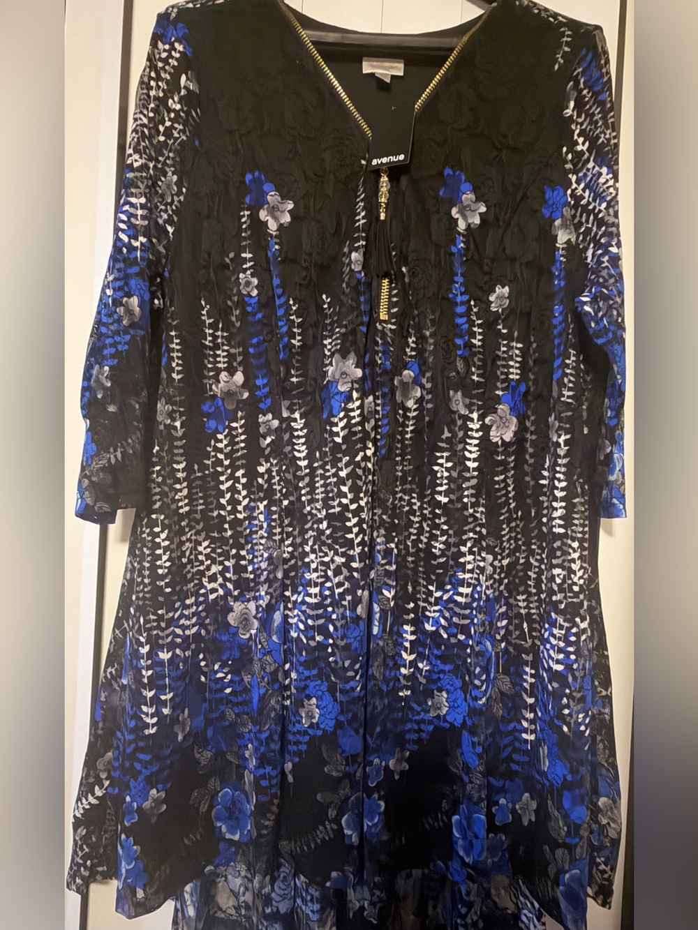 Avenue Remy Top Black Blue  Zip-Front Long Sleeve tunic top high low-18-20-NWT